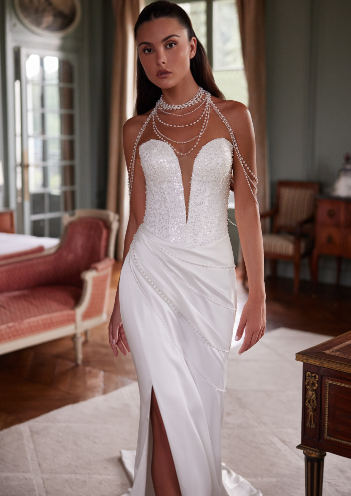 a line dresses for women formal Long A-Line Formal Dress with Beaded Halter Bodice Periwinkle / 12 main image 1