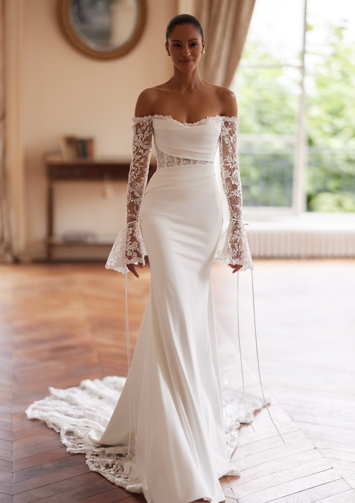 knee length dresses for ladies Simple Sleeved Plunging Slim Boho Wedding Dress main image 0