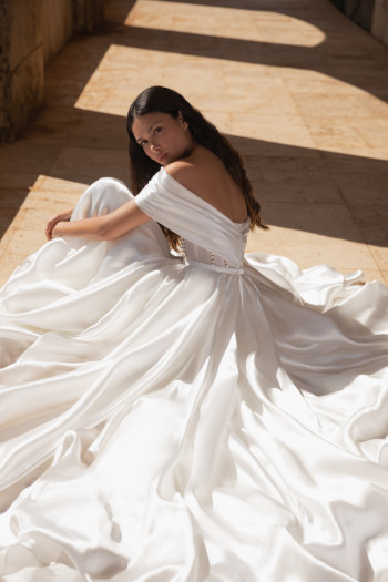 princess polly baby blue dress Wedding dress with asymmetrical neckline, mermaid, open top, transparent  back, elegant train